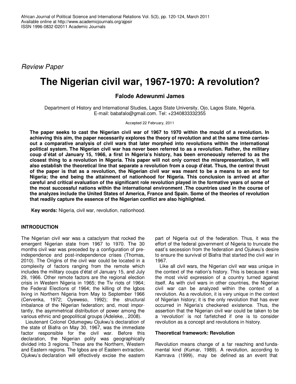 The Nigerian Civil War, 1967-1970: a Revolution?