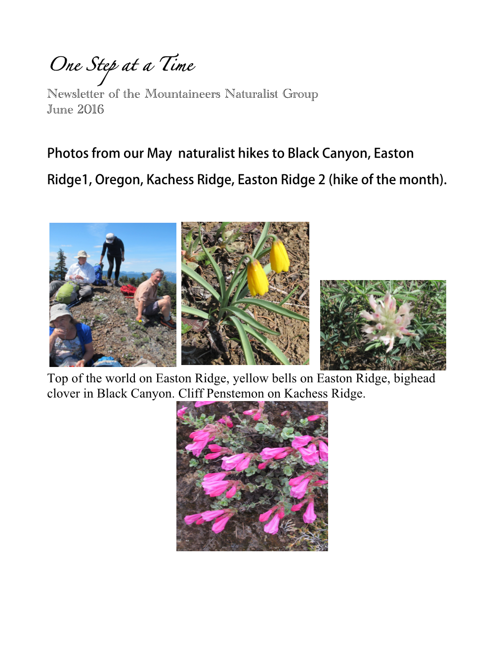Newsletter of the Mountaineers Naturalist Group June 2016 Photos
