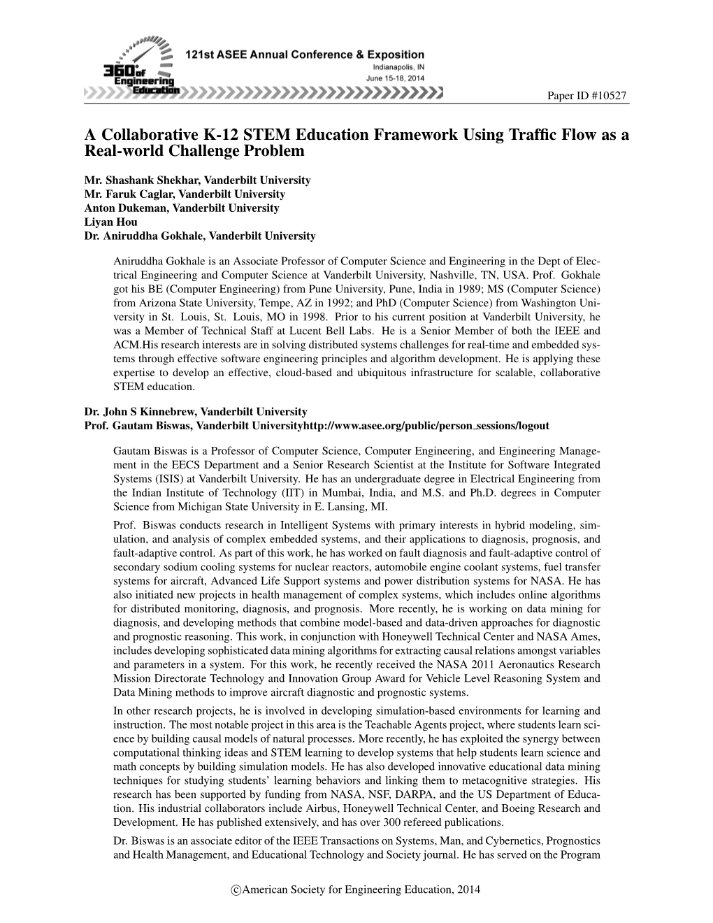 A Collaborative K-12 STEM Education Framework Using Traffic Flow As a Real-World Challenge Problem