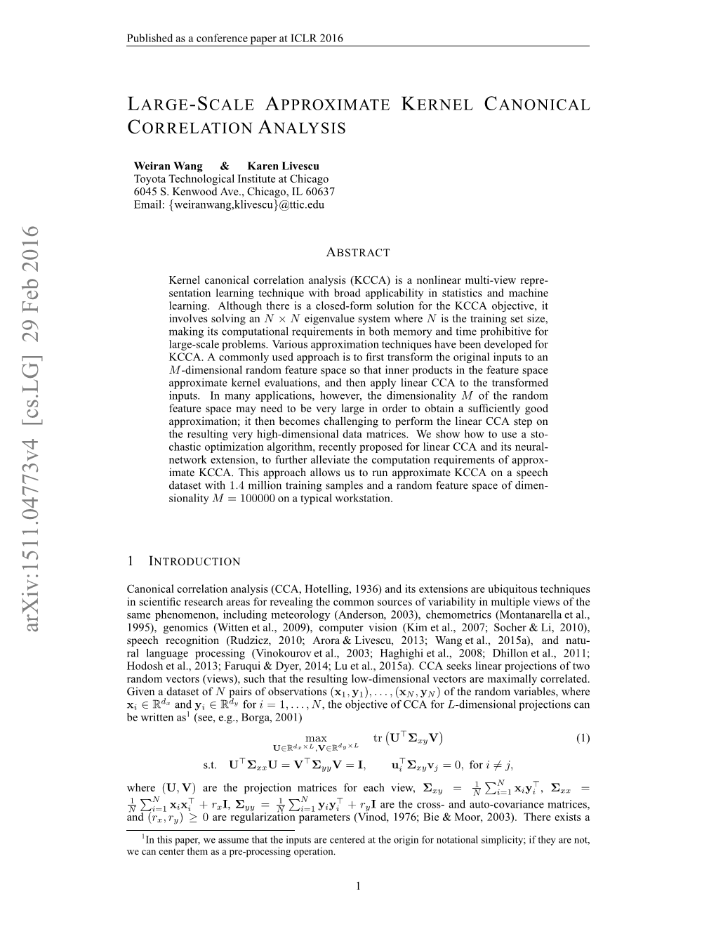 Large-Scale Approximate Kernel Canonical Correlation Analysis