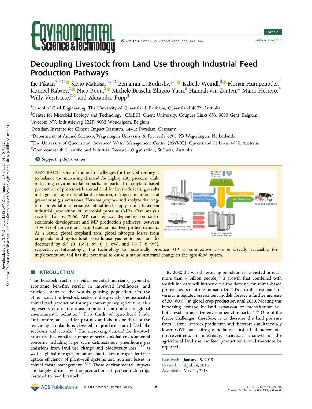 Decoupling Livestock from Land Use Through Industrial Feed Production Pathways † # ○ ‡ § ○ ∥ ∥ ∥ Ilje Pikaar, , , Silvio Matassa, , , Benjamin L