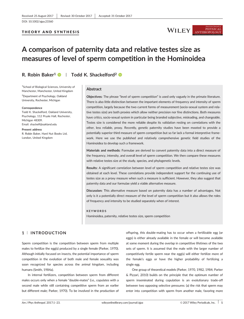A Comparison of Paternity Data and Relative Testes Size As Measures of Level of Sperm Competition in the Hominoidea