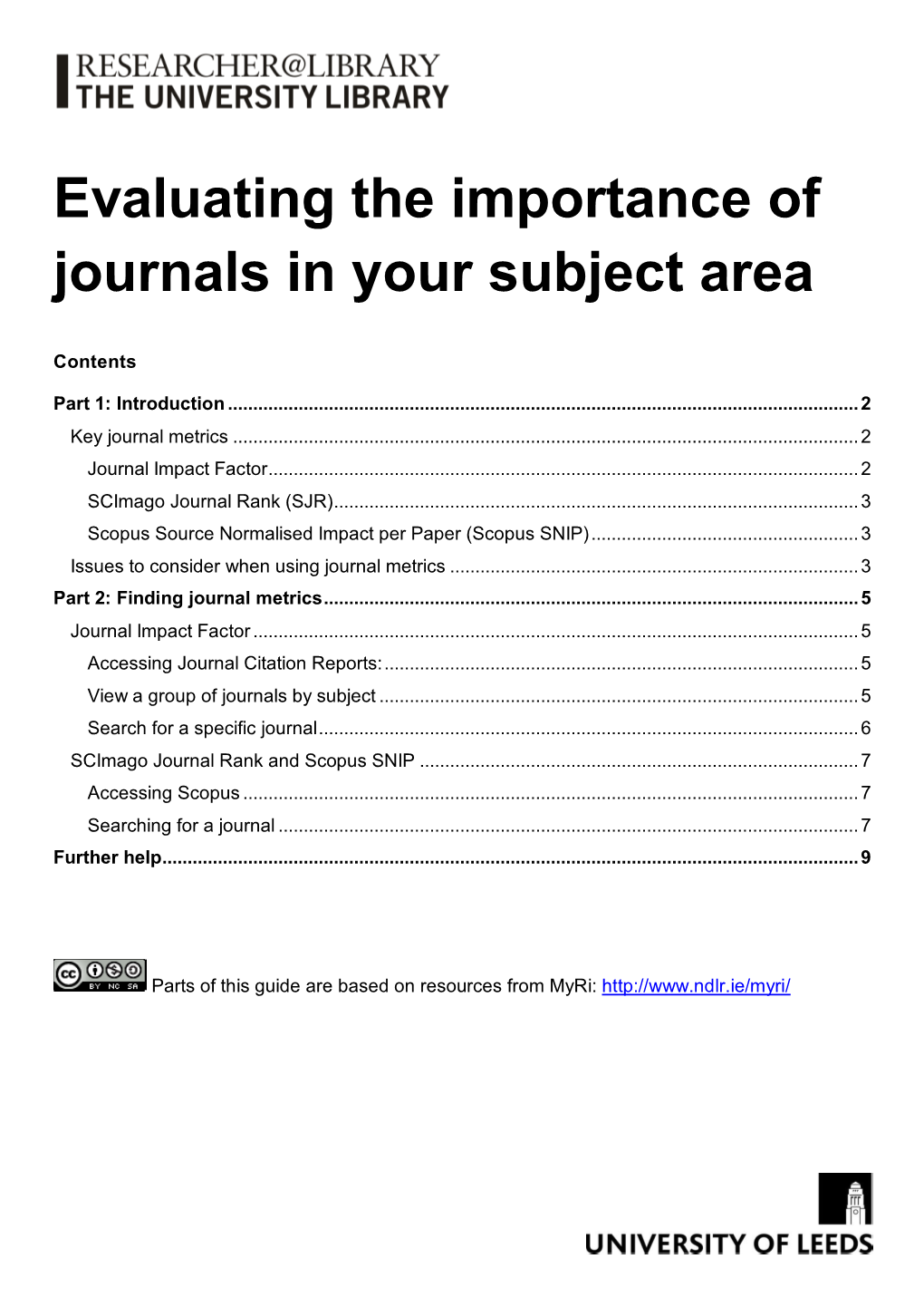 Evaluating the Importance of Journals in Your Subject Area