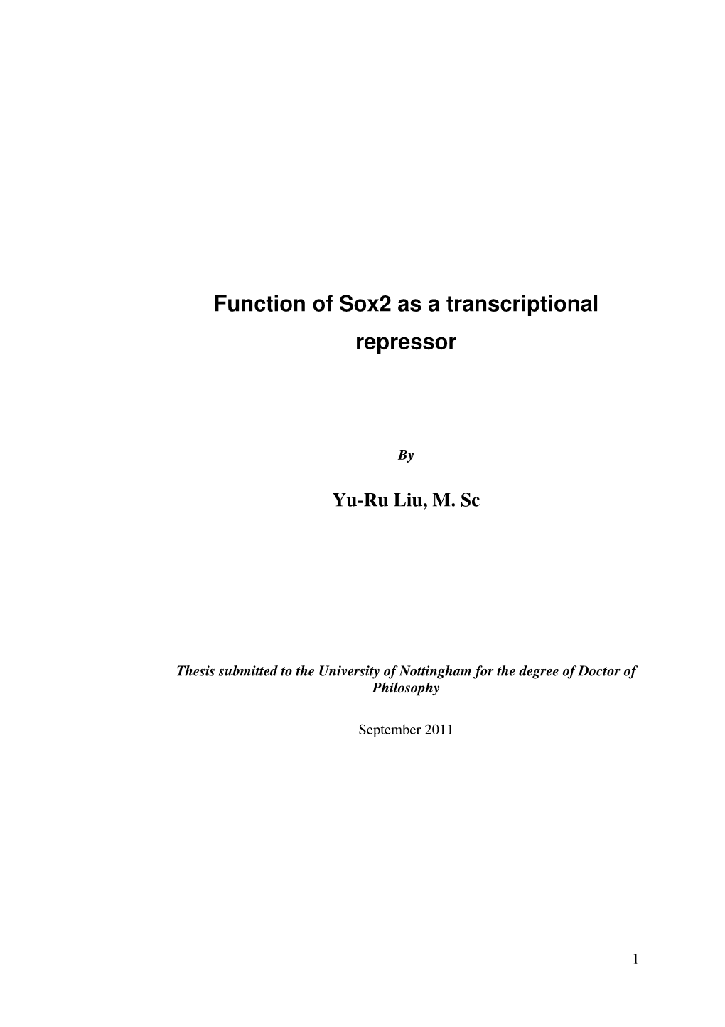 Function of Sox2 As a Transcriptional Repressor