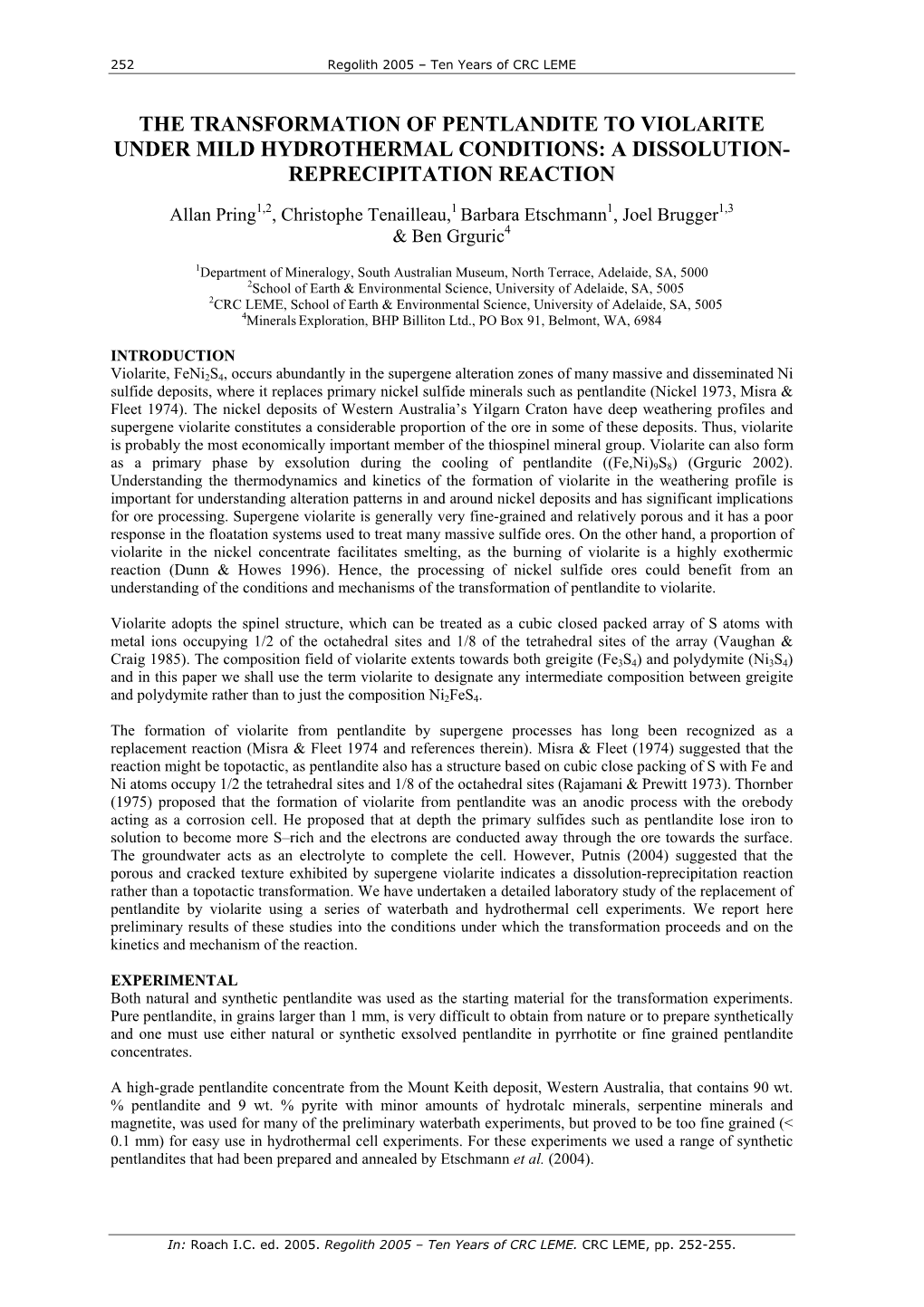 Transformation Study of Pentlandite/Pyrrhotite to Violarite