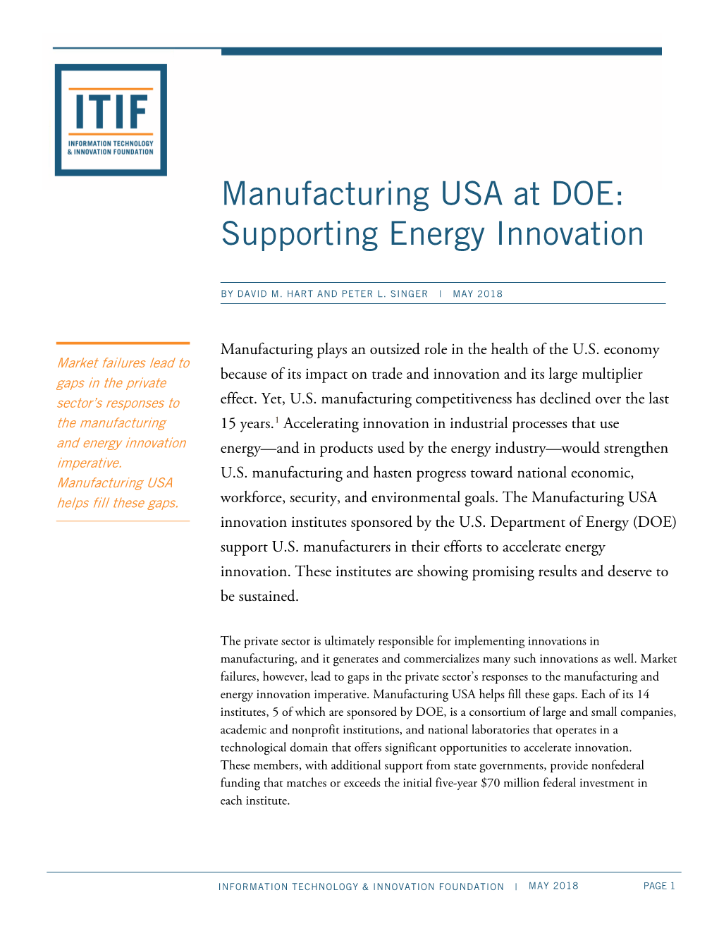 Manufacturing USA at DOE: Supporting Energy Innovation