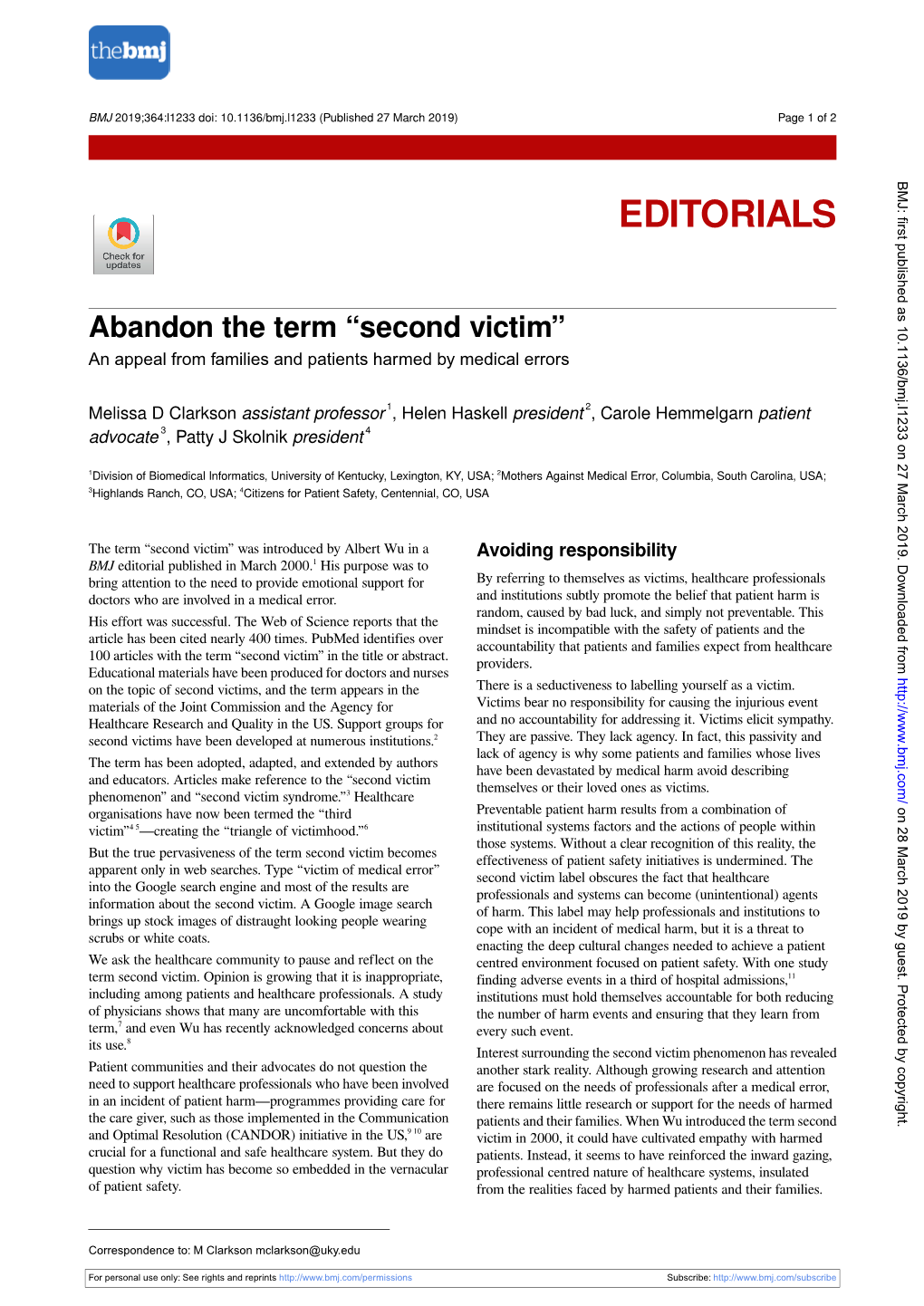 Abandon the Term “Second Victim” an Appeal from Families and Patients Harmed by Medical Errors