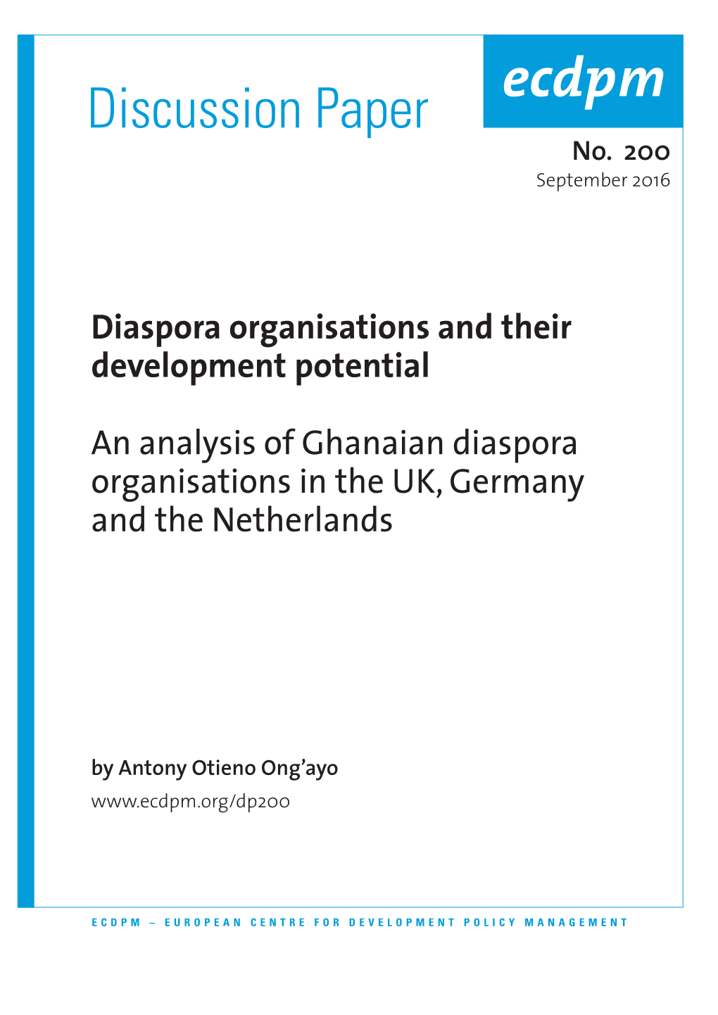 Diaspora Organisations and Their Development Potential