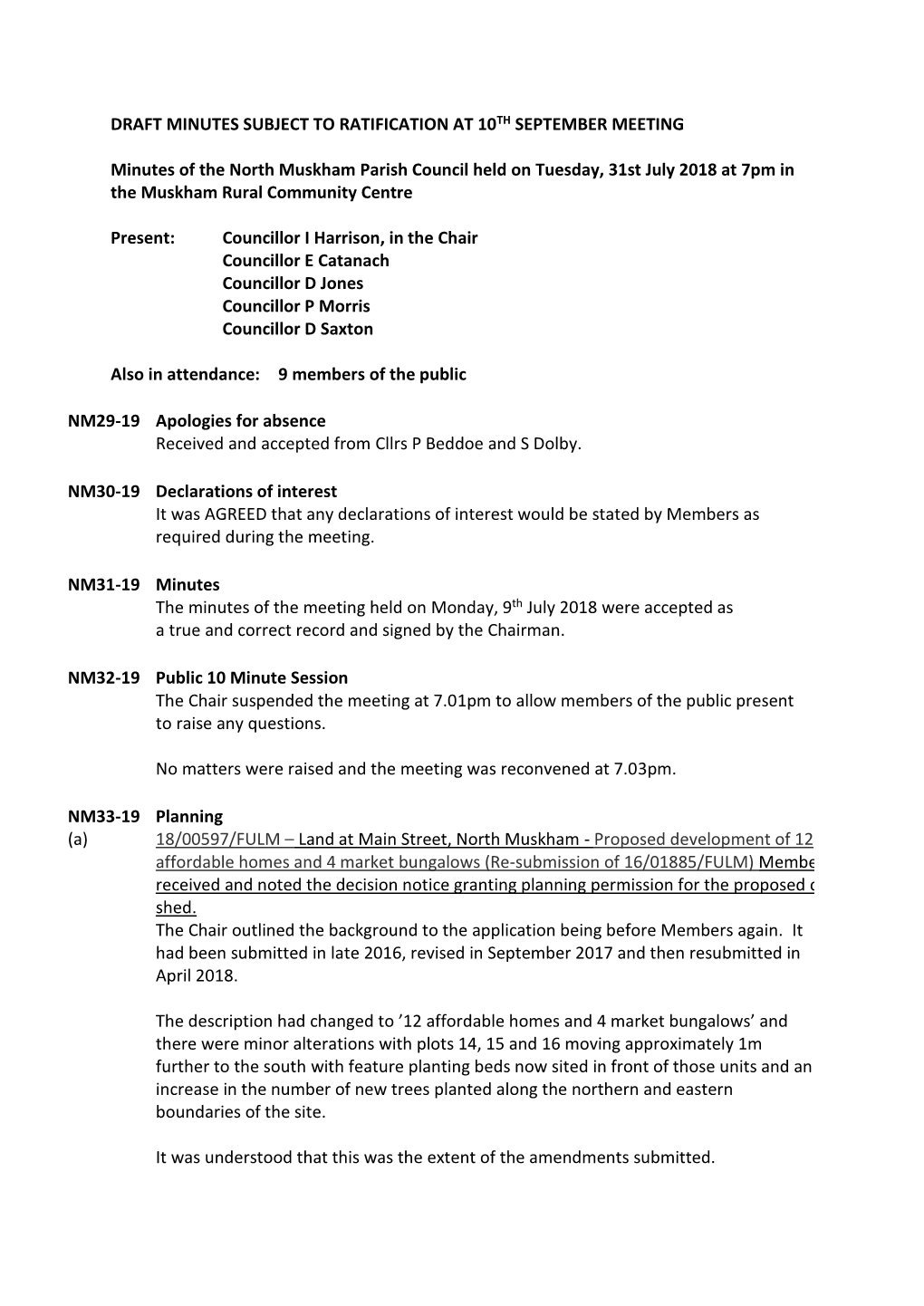 Minutes of the North Muskham Parish Council Meeting Held on Monday