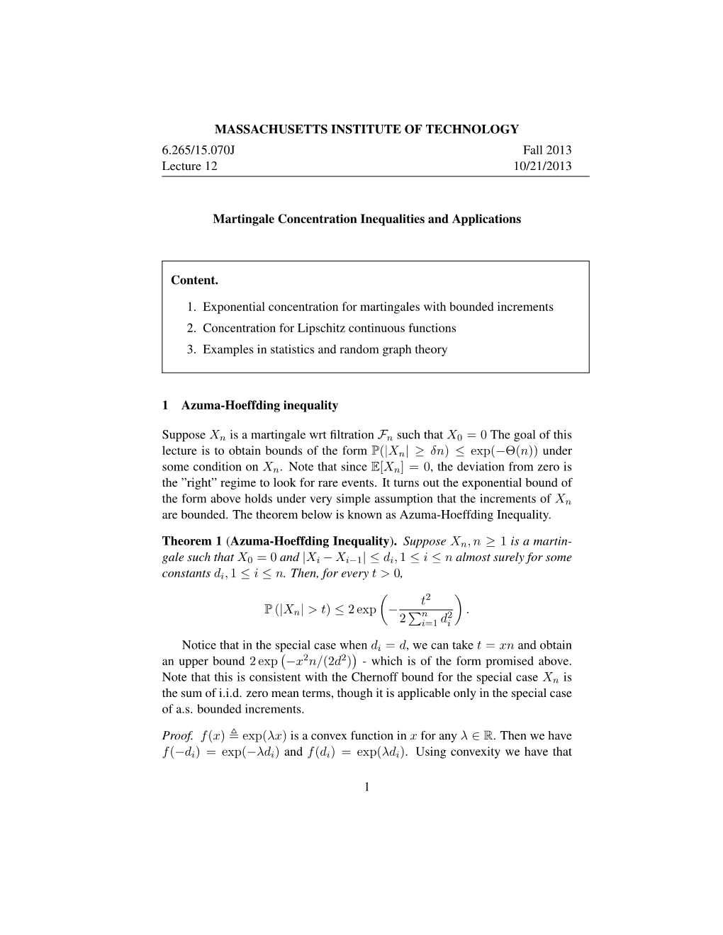 Lecture 12: Martingales Concentration Inequality