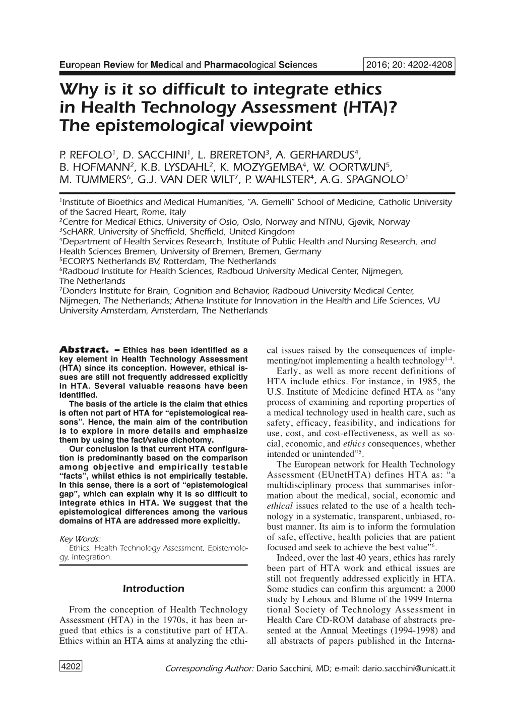 (HTA)? the Epistemological Viewpoint