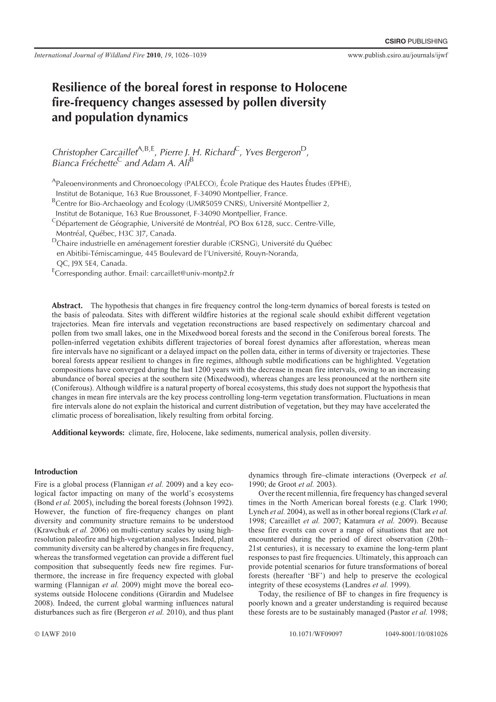 Resilience of the Boreal Forest in Response to Holocene Fire-Frequency Changes Assessed by Pollen Diversity and Population Dynamics