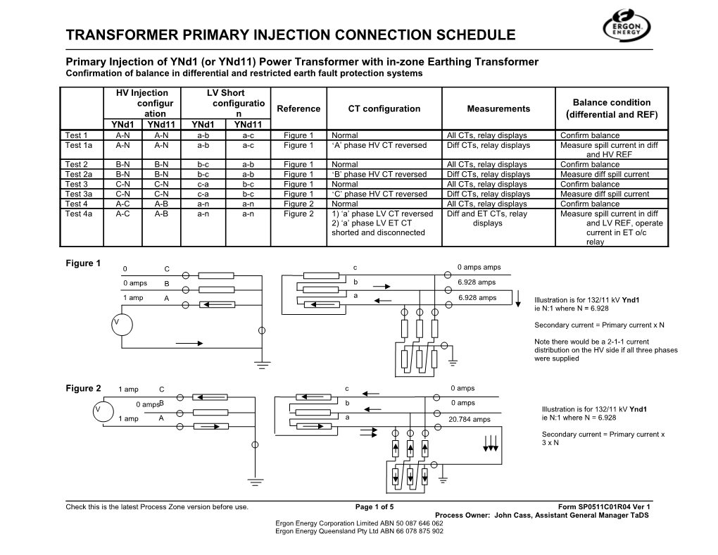 SP0551C01R04: Transformer Primary Injection Connection Schedule