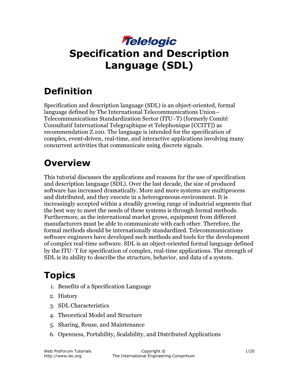 Specification and Description Language (SDL)