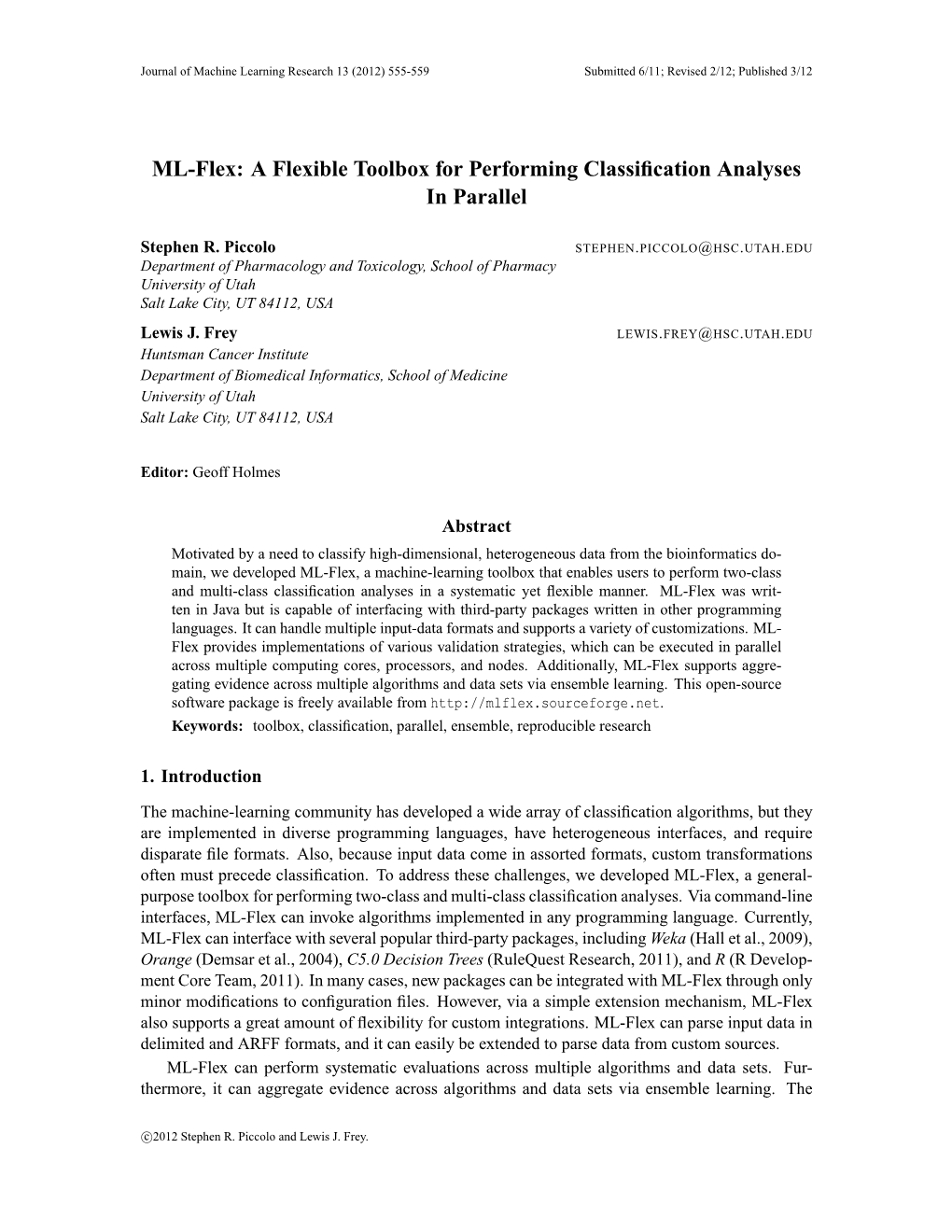 ML-Flex: a Flexible Toolbox for Performing Classification Analyses