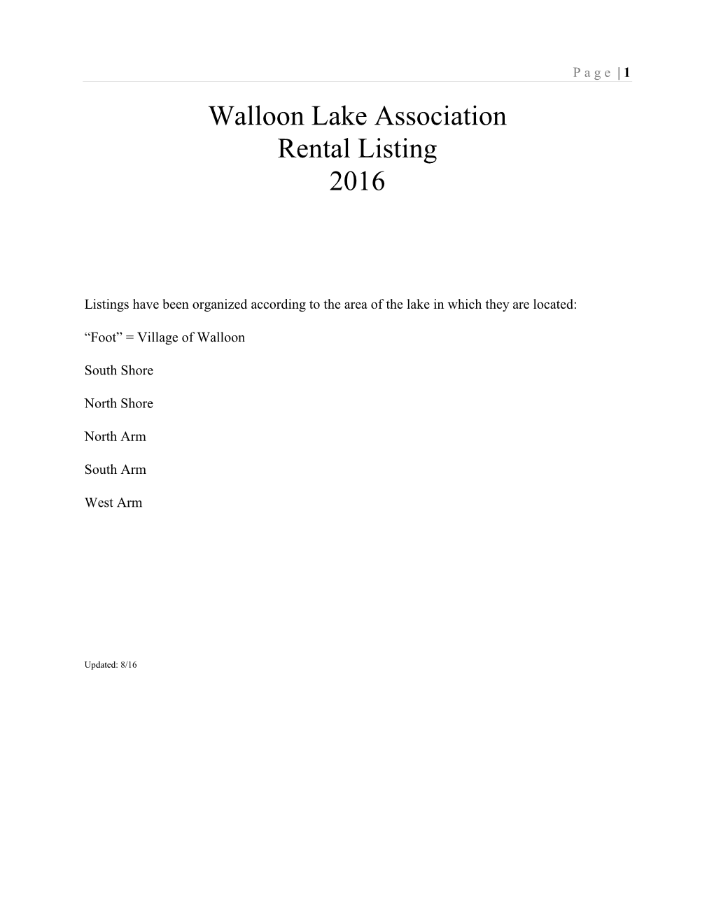 Walloon Lake Association Rental Listing 2016