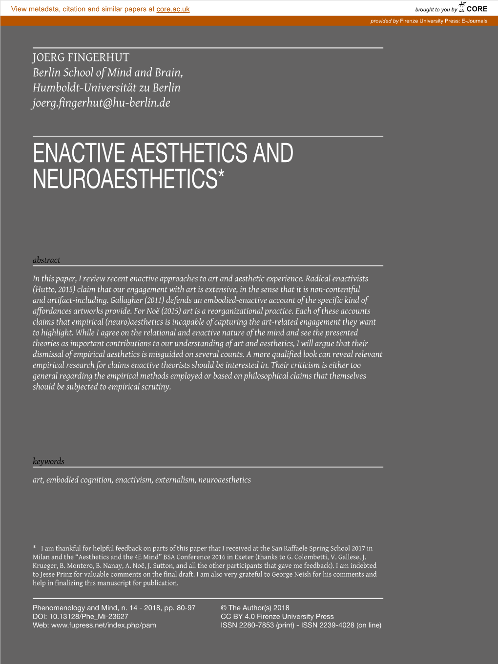 Enactive Aesthetics and Neuroaesthetics*