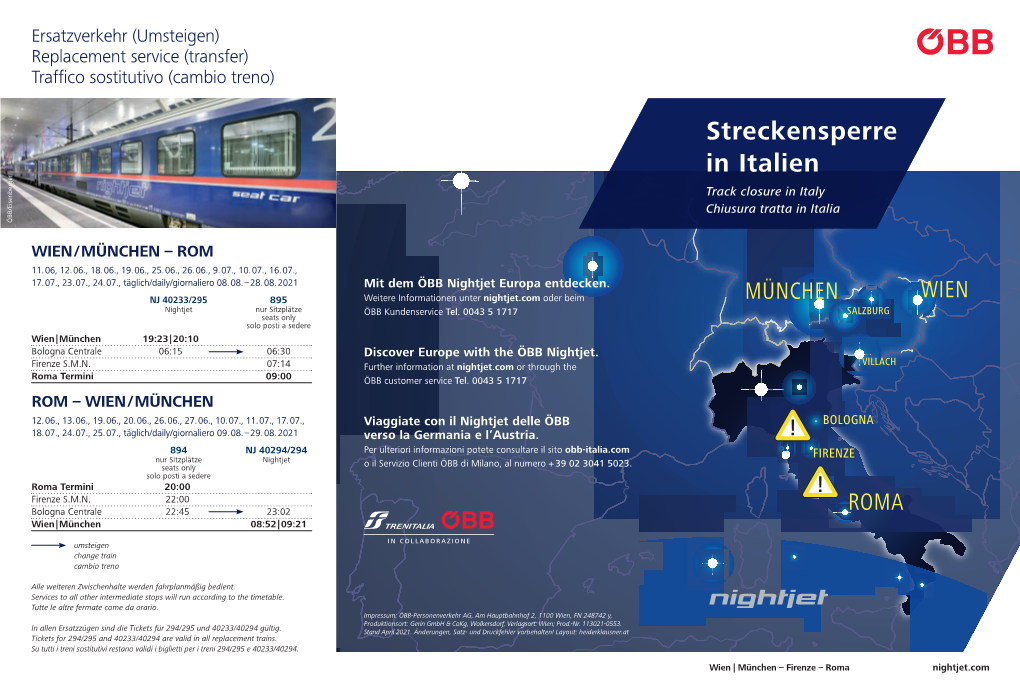 Streckensperre in Italien Track Closure in Italy Chiusura Tratta in Italia ÖBB/Eisenberger