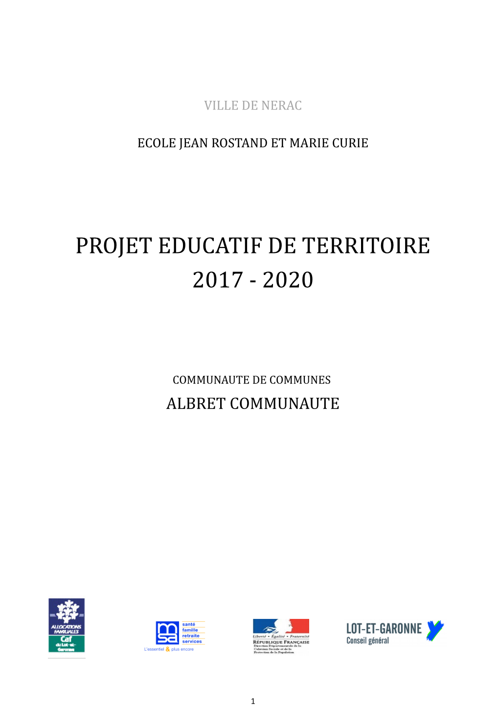 Projet Educatif De Territoire 2017 - 2020