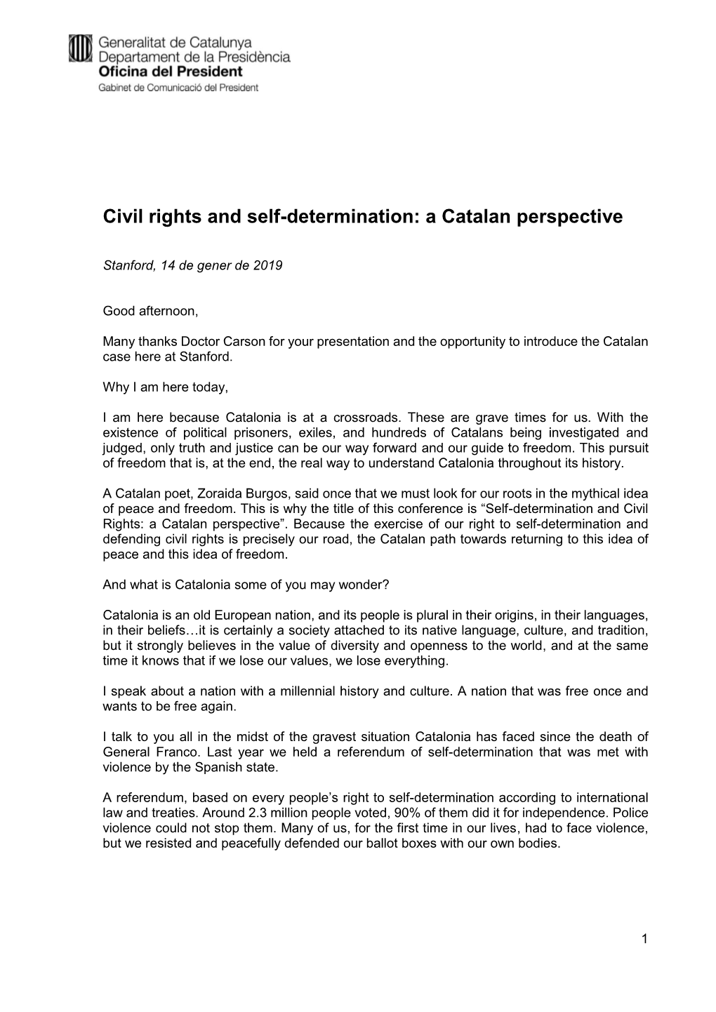 Civil Rights and Self-Determination: a Catalan Perspective