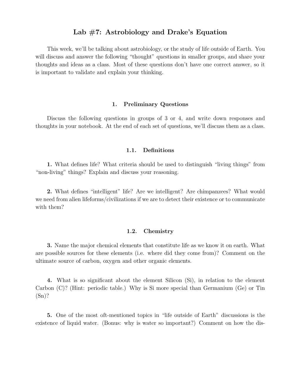 Lab #7: Astrobiology and Drake's Equation