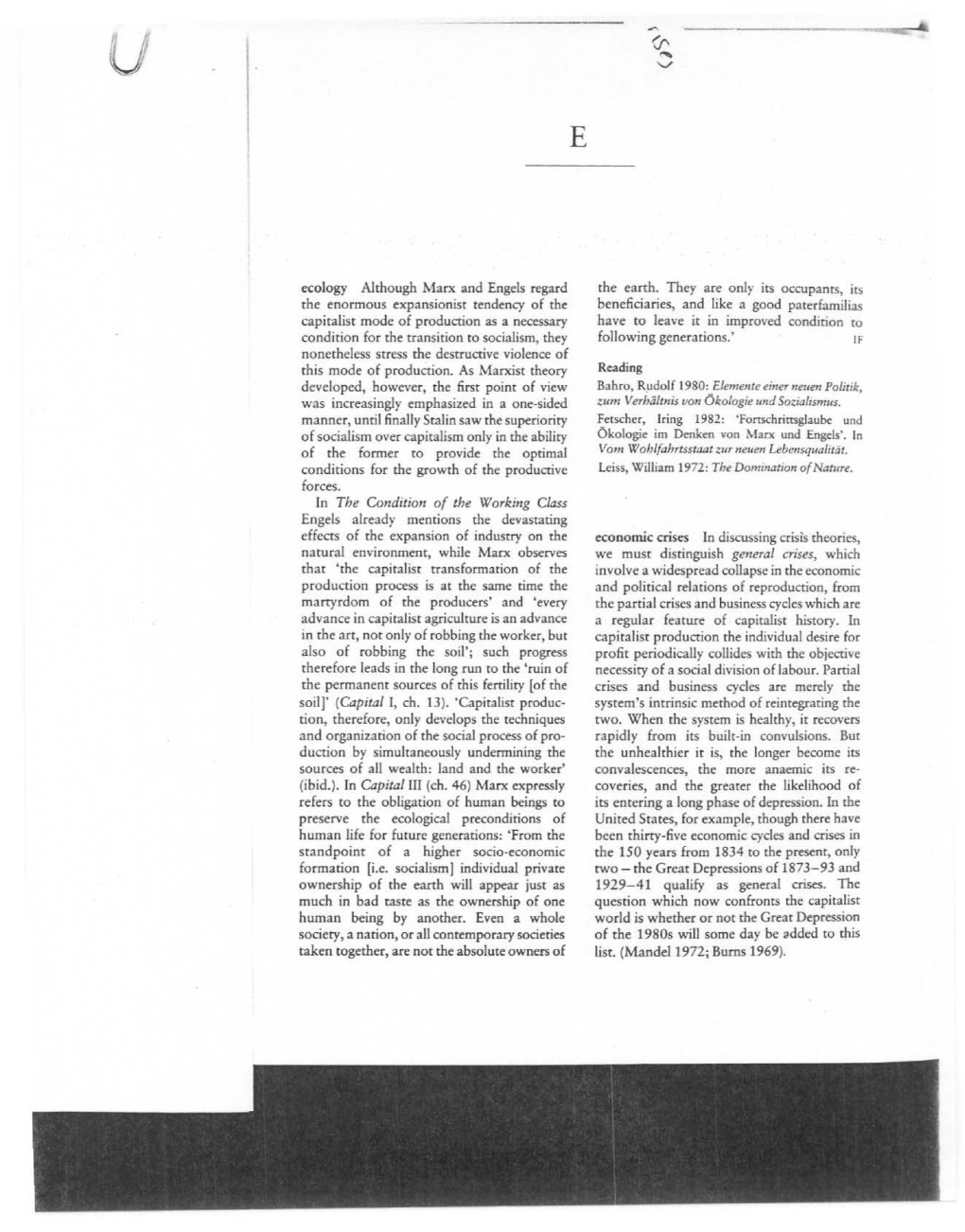 Ecology Although Marx and Engels Regard Capitalist Mode of Production As a Necessary Condition for the Transition to Socialism