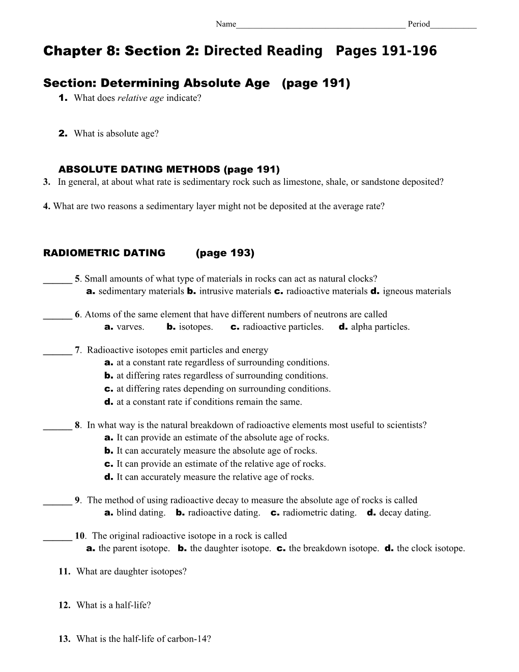 Chapter 8: Section 2: Directed Reading Pages 191-196