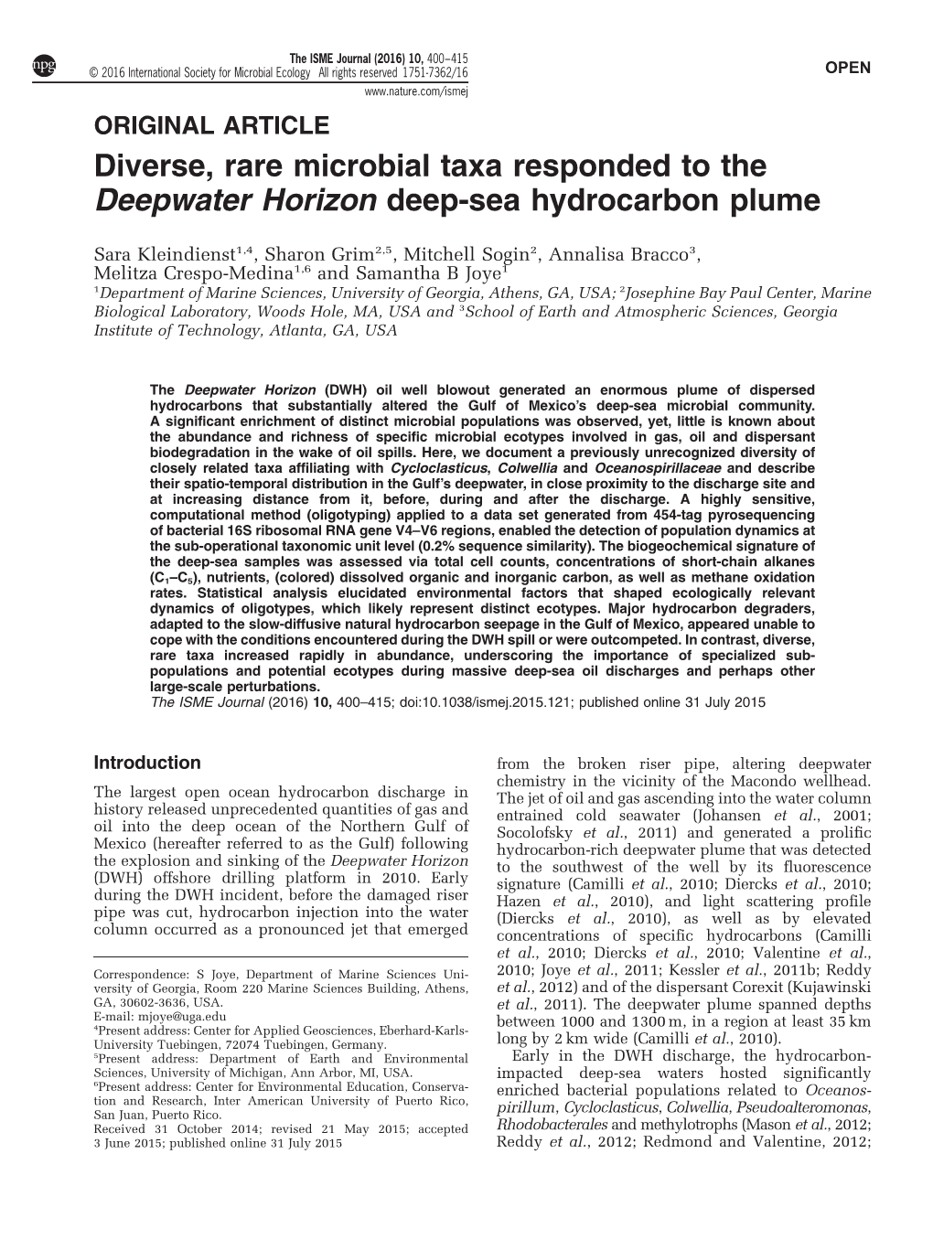 Diverse, Rare Microbial Taxa Responded to the Deepwater Horizon Deep-Sea Hydrocarbon Plume