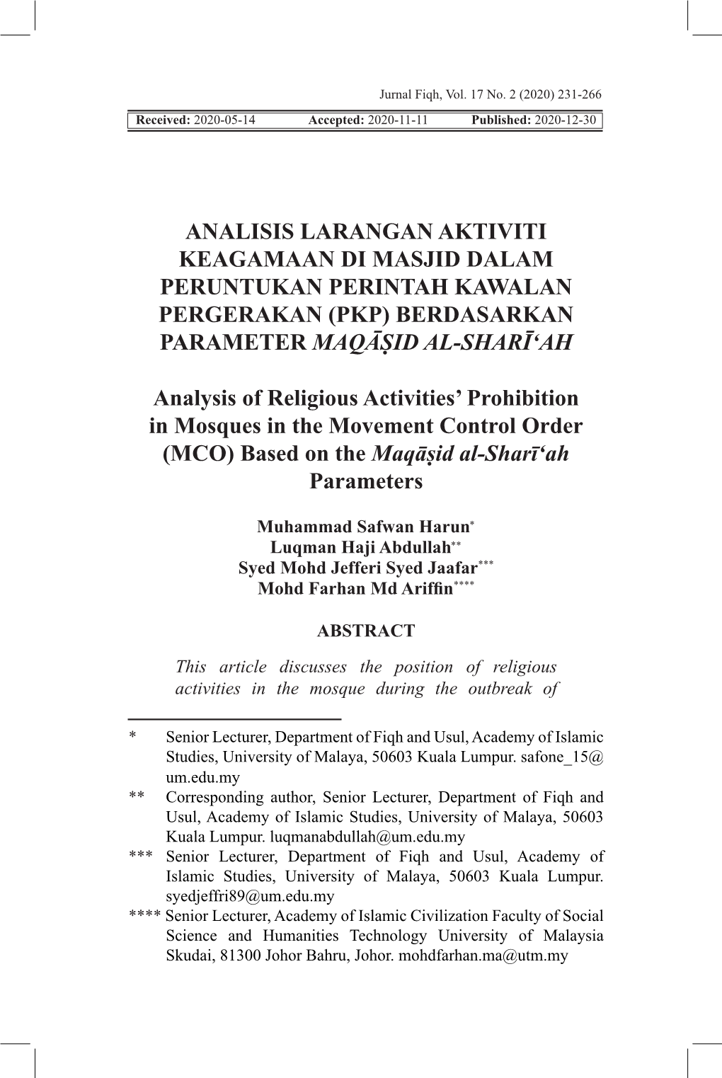 Pkp) Berdasarkan Parameter Maqāṣid Al-Sharī‘Ah