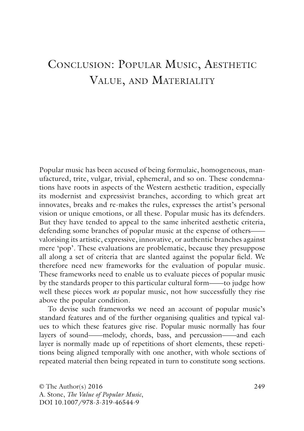 Conclusion: Popular Music, Aesthetic Value, and Materiality