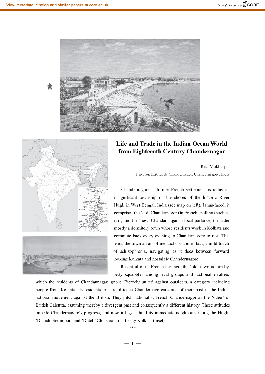 Life and Trade in the Indian Ocean World from Eighteenth Century Chandernagor