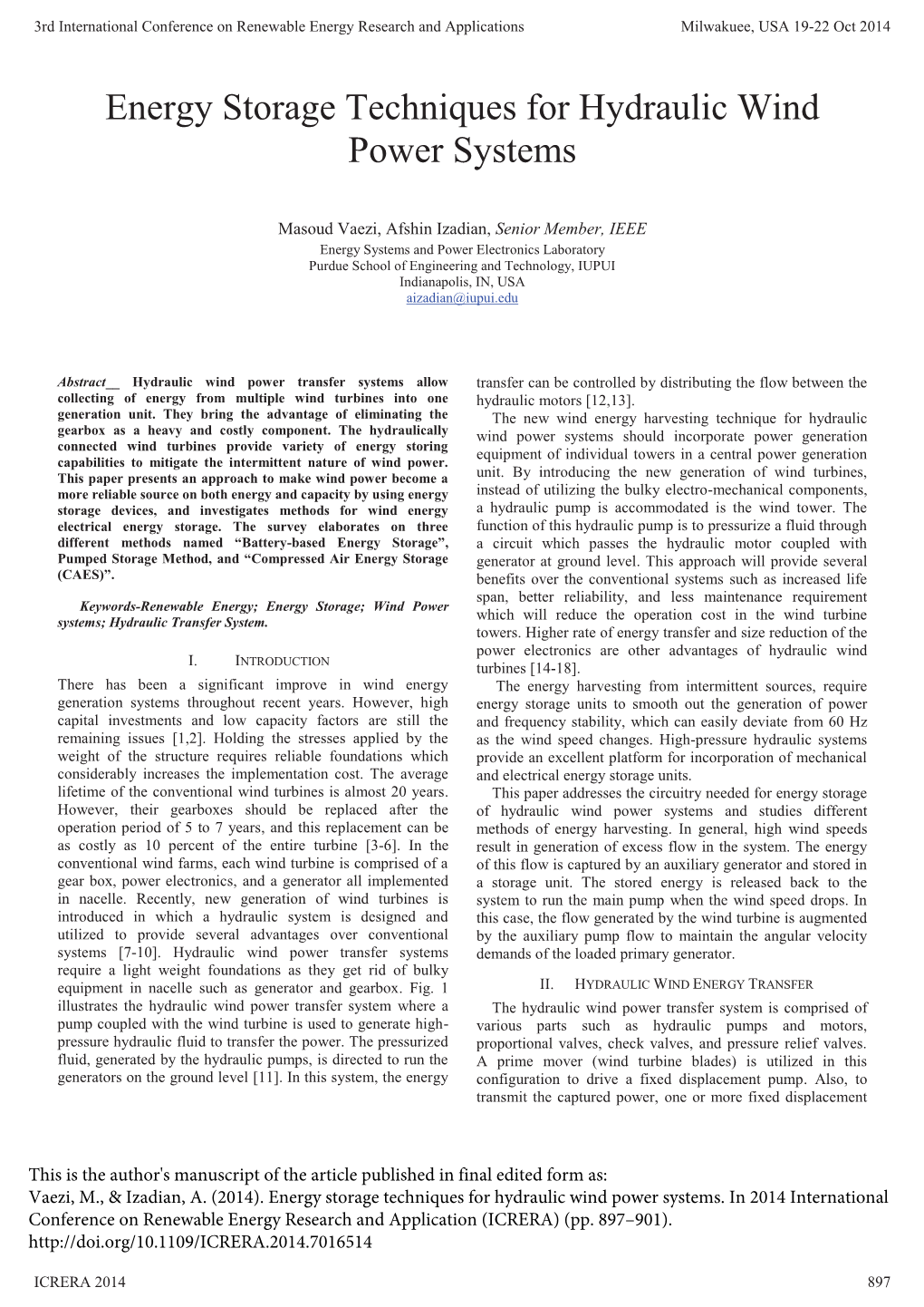 Energy Storage Techniques for Hydraulic Wind Power Systems