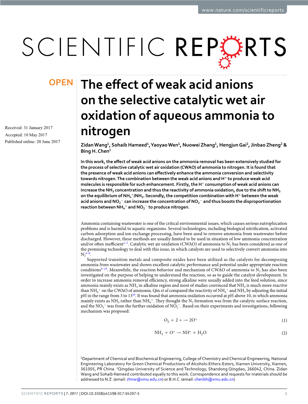 The Effect of Weak Acid Anions on the Selective Catalytic Wet Air Oxidation