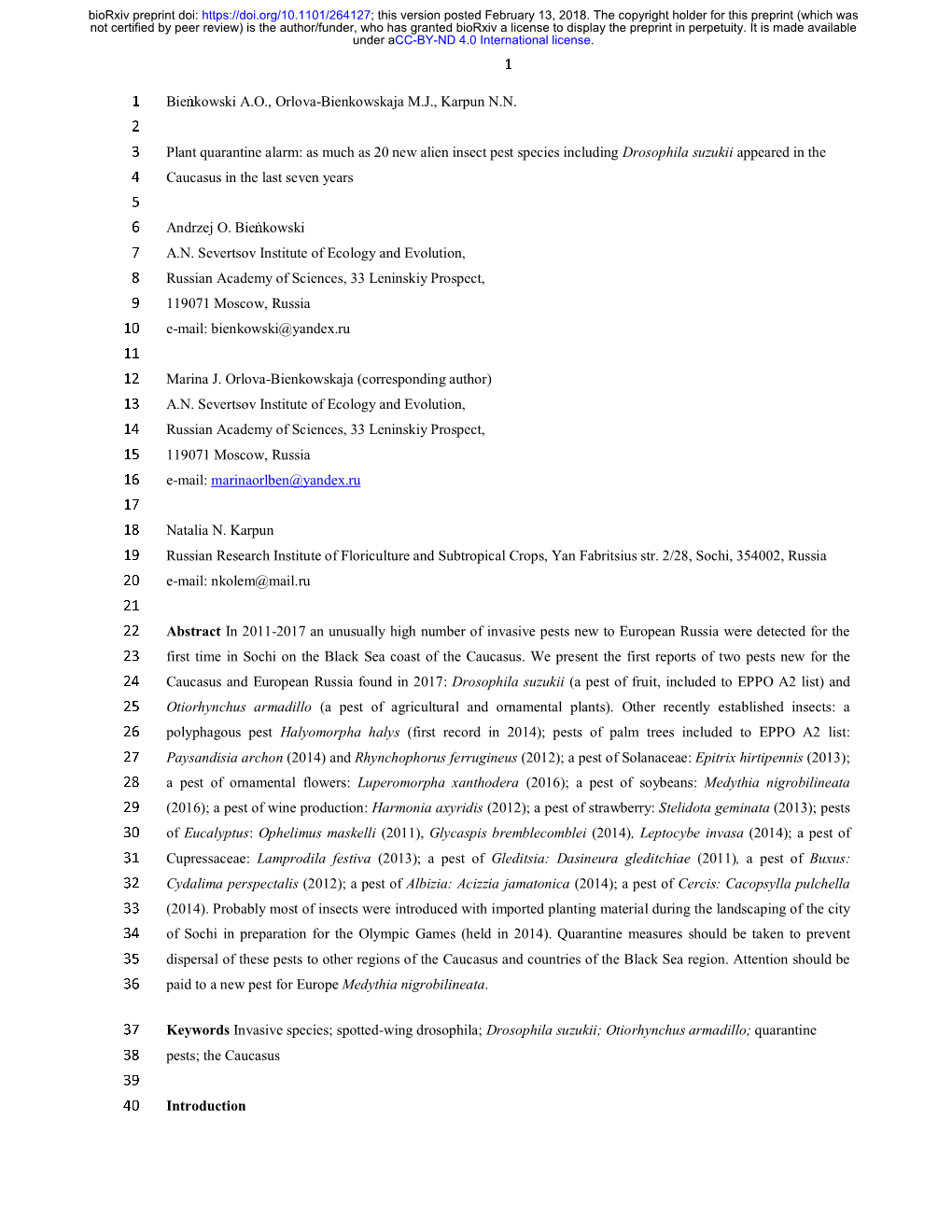 Plant Quarantine Alarm: As Much As 20 New Alien Insect Pest Species Including Drosophila Suzukii Appeared in the Caucasus In