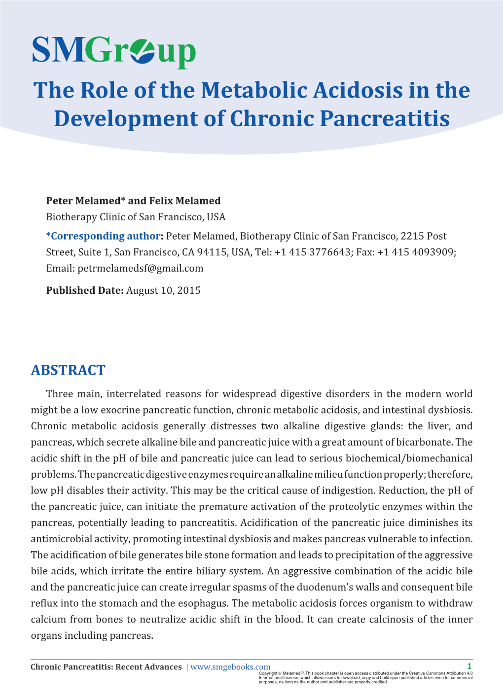 The Role of the Metabolic Acidosis in the Development of Chronic Pancreatitis