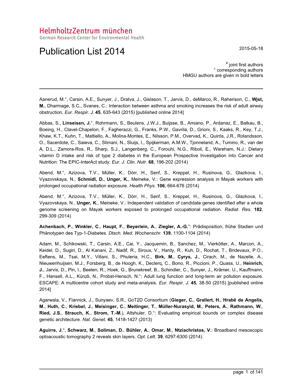 Publication List 2014