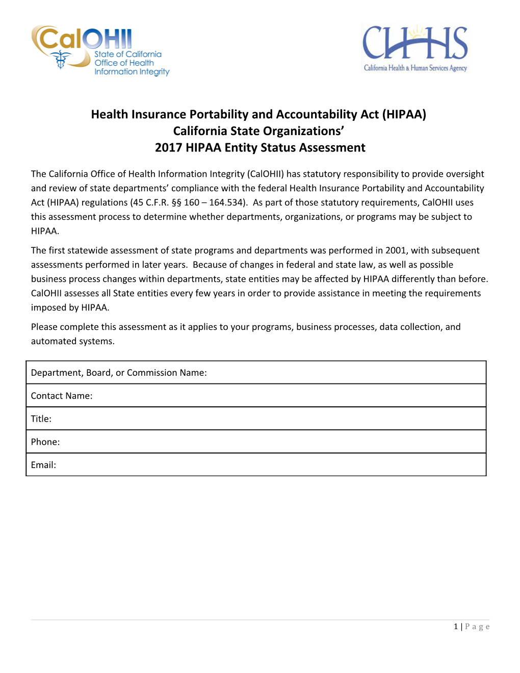 2017 HIPAA Entity Status Assessment