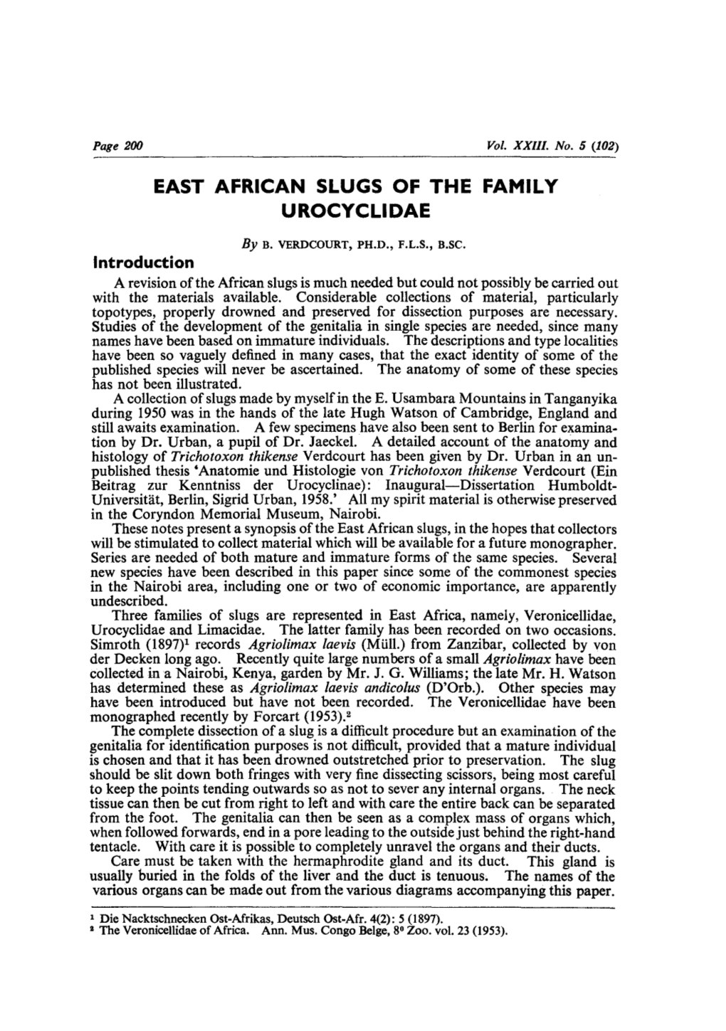 East African Slugs of the Family Urocyclidae