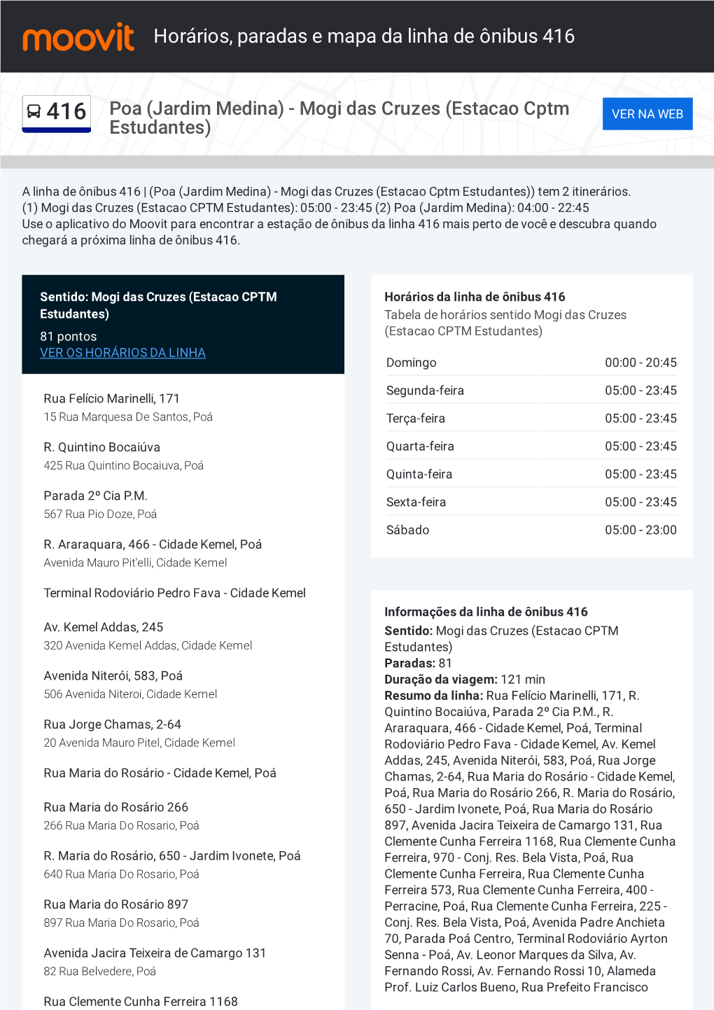 Horários, Paradas E Mapa Da Linha De Ônibus 416