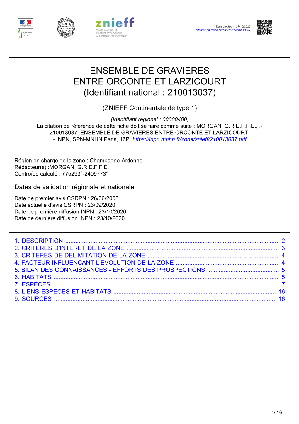 ENSEMBLE DE GRAVIERES ENTRE ORCONTE ET LARZICOURT (Identifiant National : 210013037)