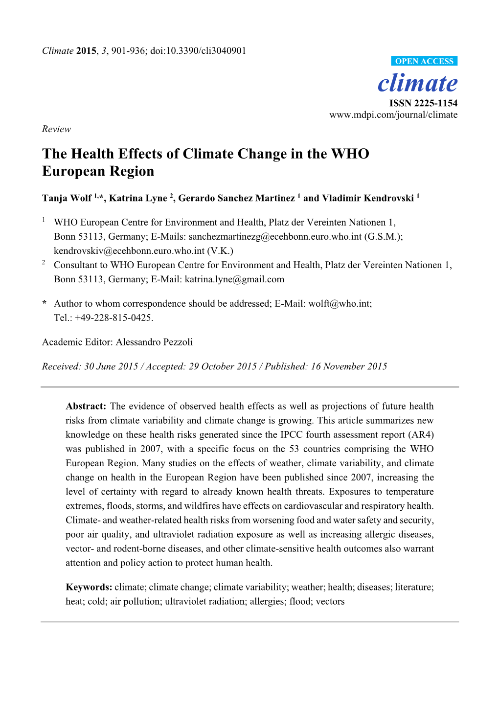 The Health Effects of Climate Change in the WHO European Region
