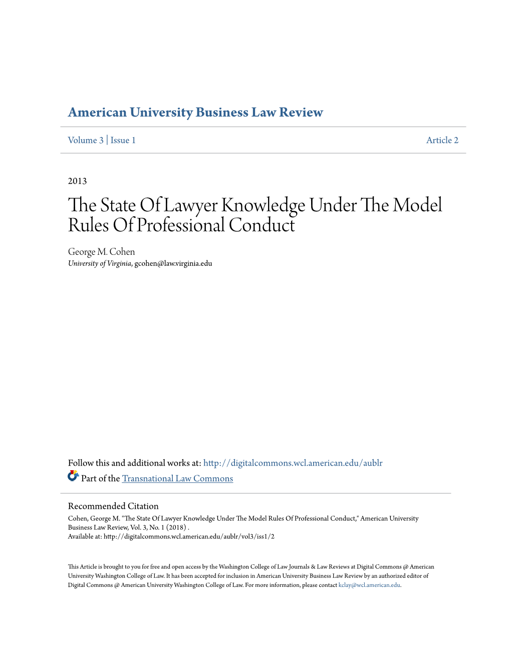 The State of Lawyer Knowledge Under the Model Rules of Professional Conduct