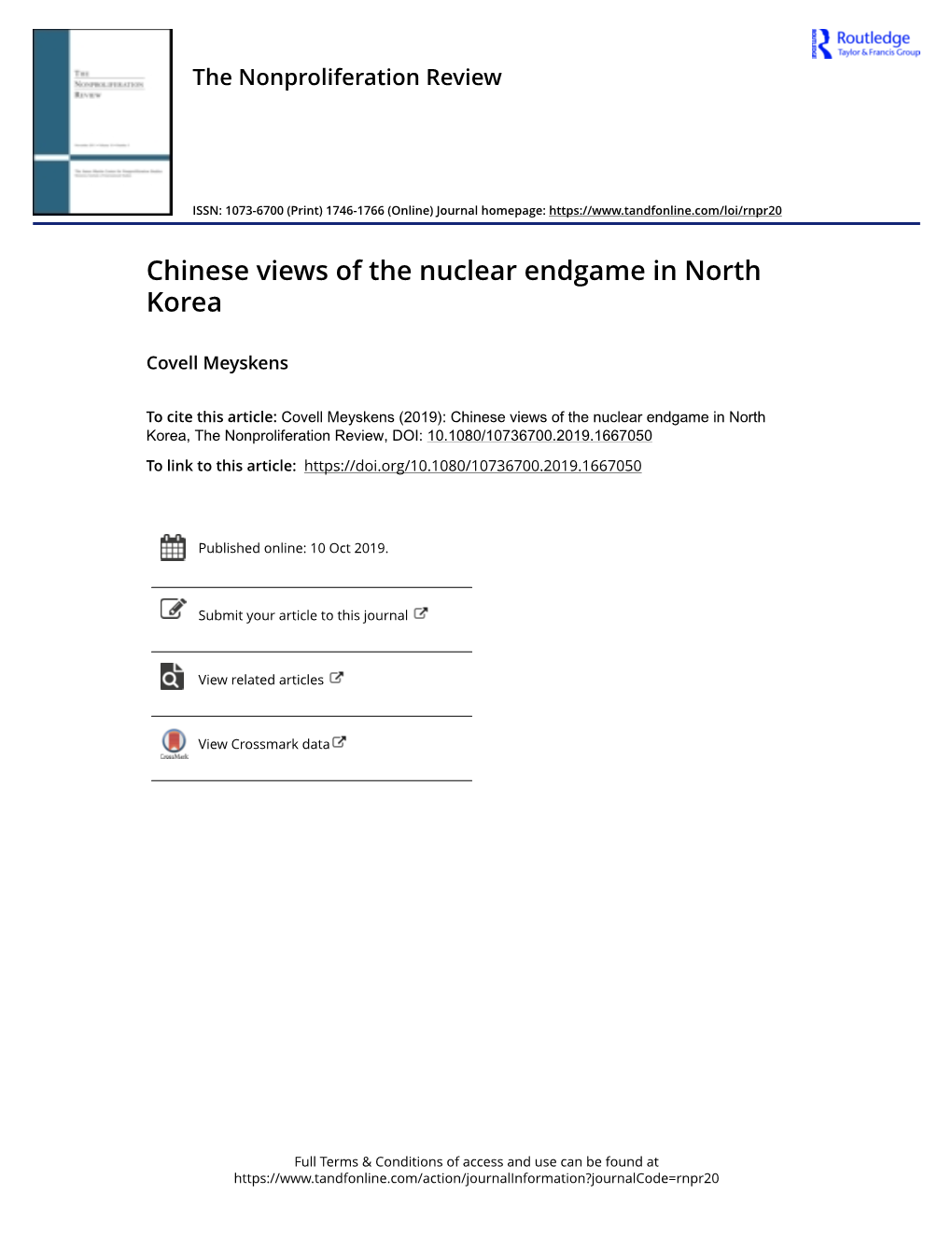 Chinese Views of the Nuclear Endgame in North Korea