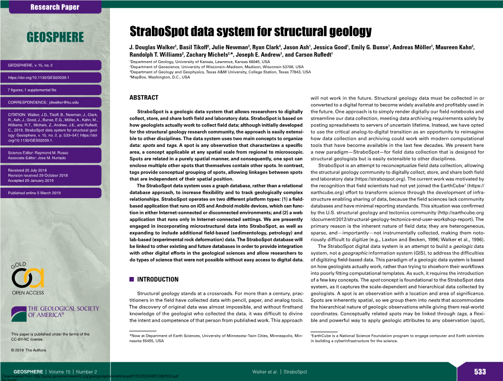 Strabospot Data System for Structural Geology GEOSPHERE