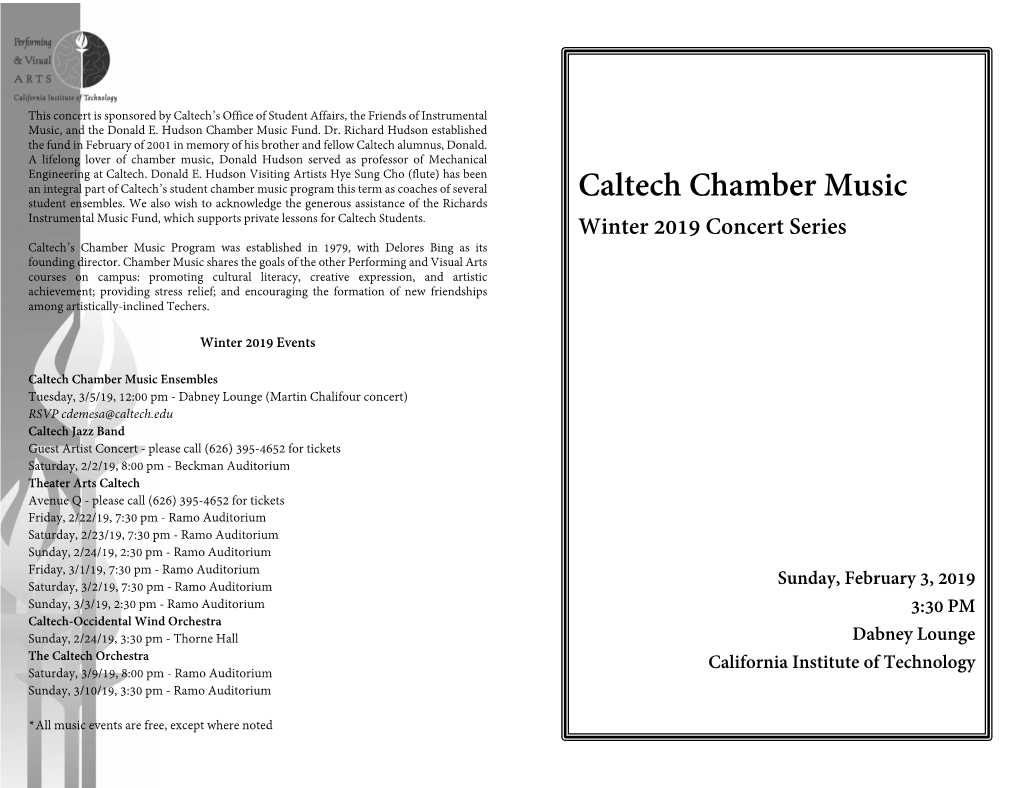 Caltech Chamber Music Instrumental Music Fund, Which Supports Private Lessons for Caltech Students