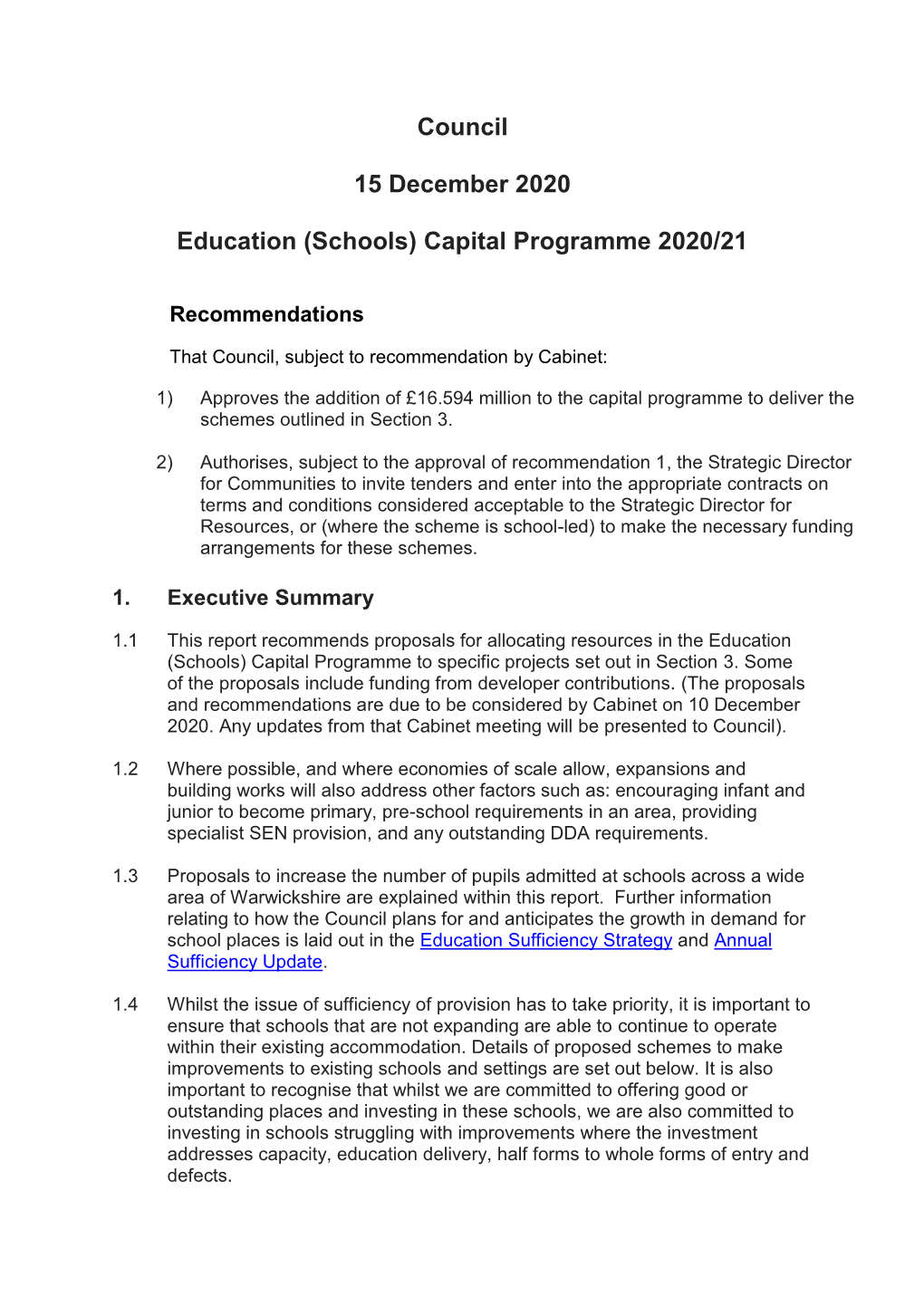 Council 15 December 2020 Education (Schools) Capital Programme