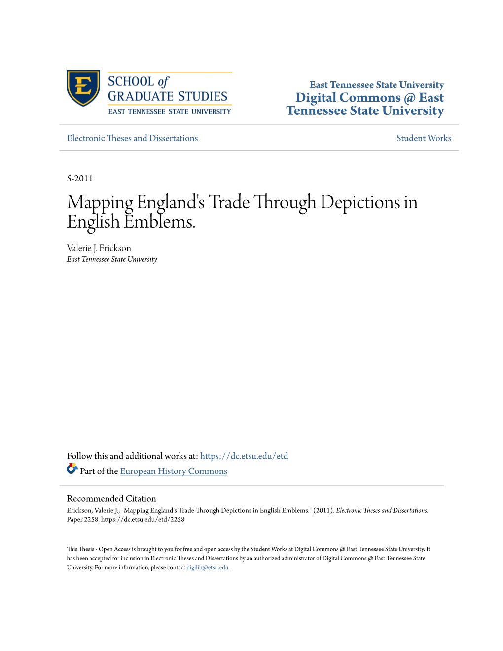 Mapping England's Trade Through Depictions in English Emblems. Valerie J