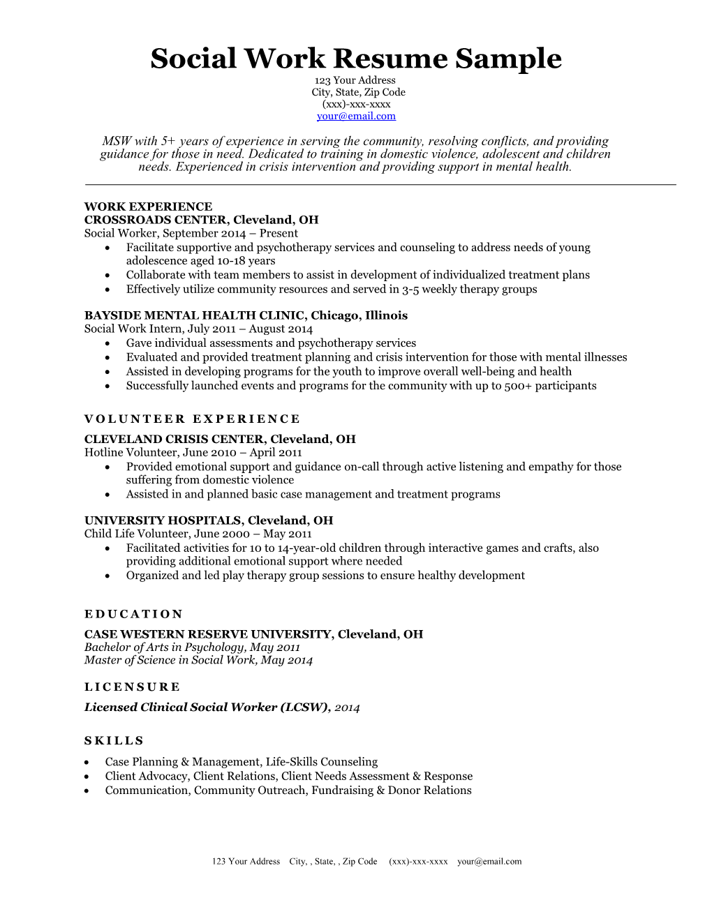 Social Work Resume Sample