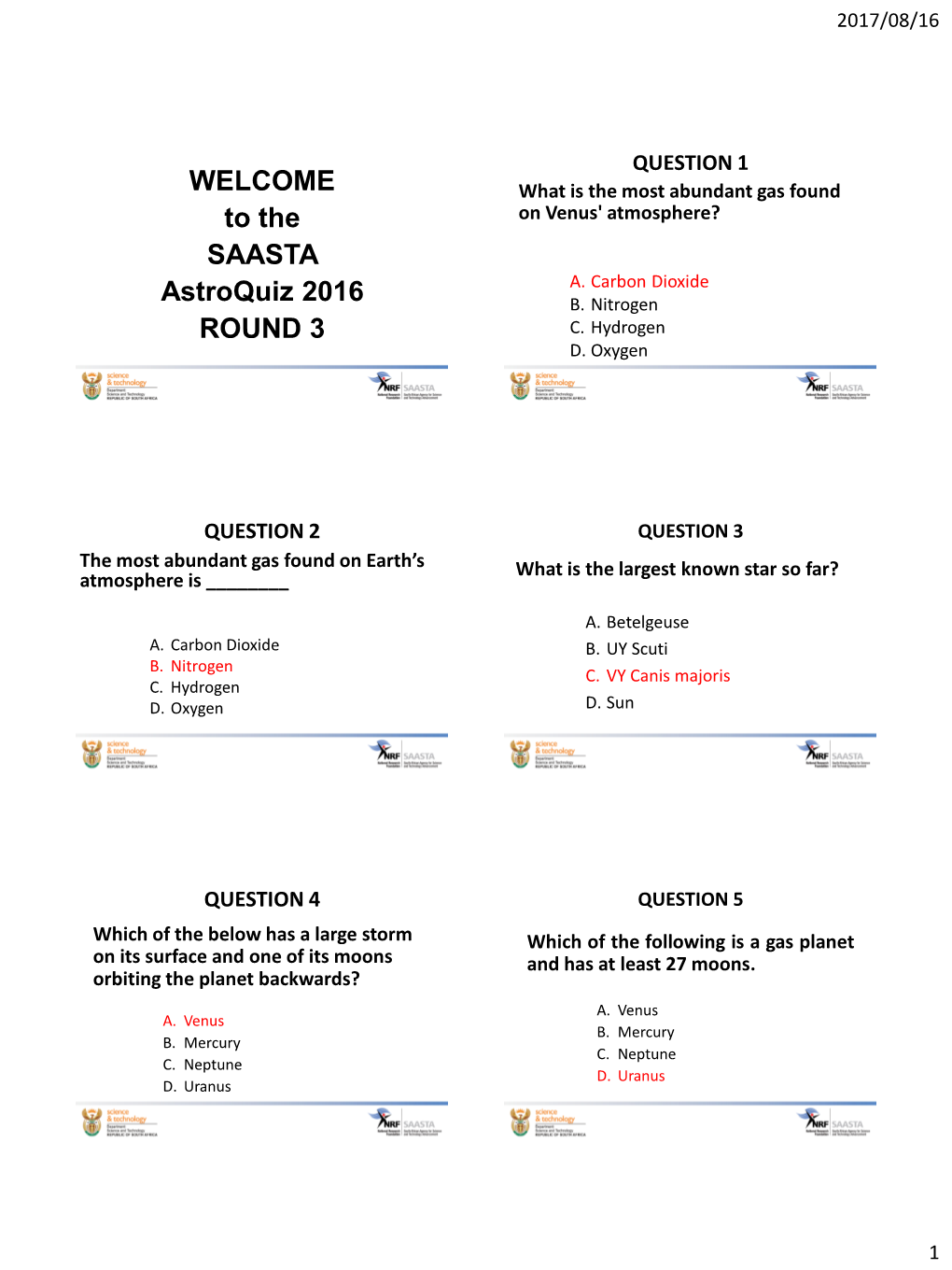 WELCOME to the SAASTA Astroquiz 2016 ROUND 3
