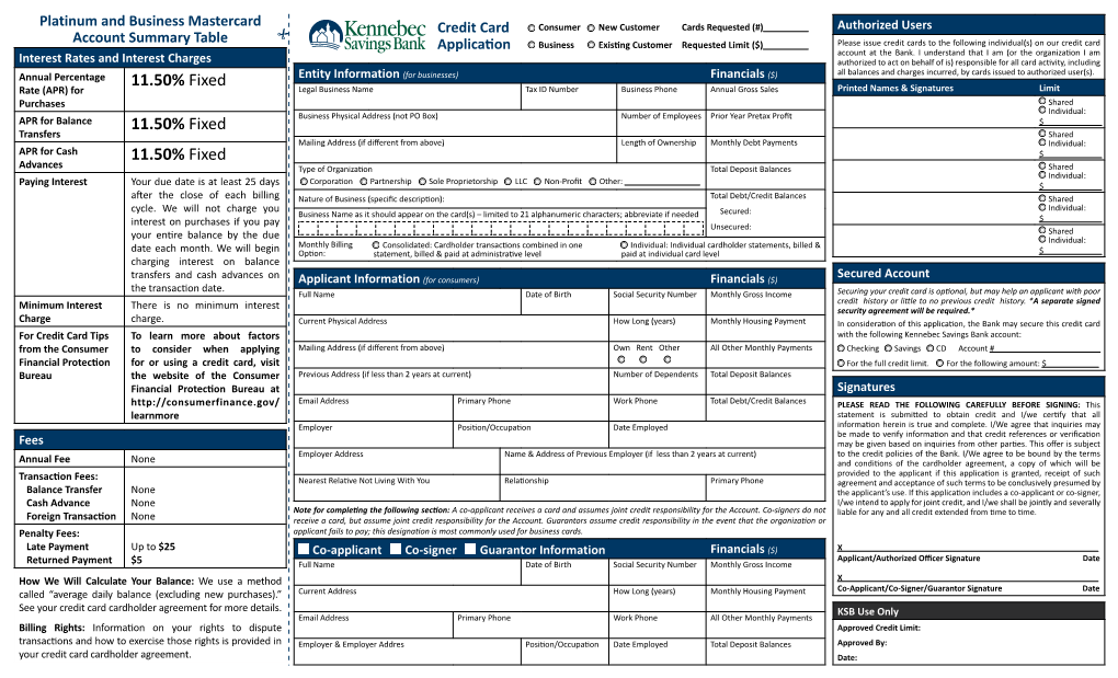 KSB Credit Card Application